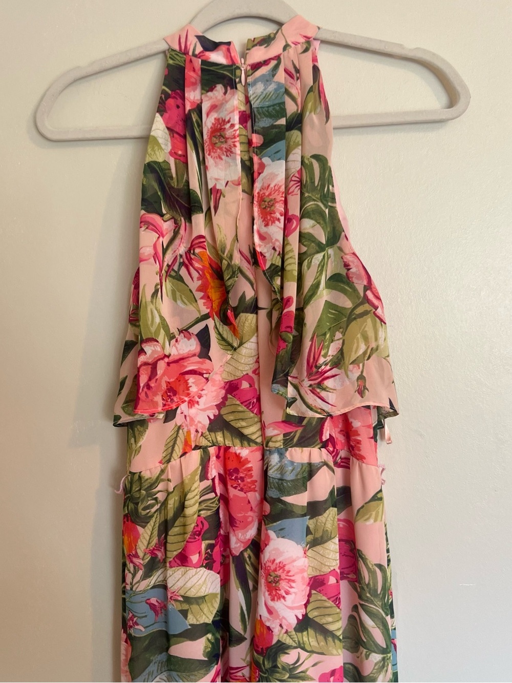 Eliza J Pink Floral Halter Wide-Leg Jumpsuit -missing waist belt - Picture 5 of 11